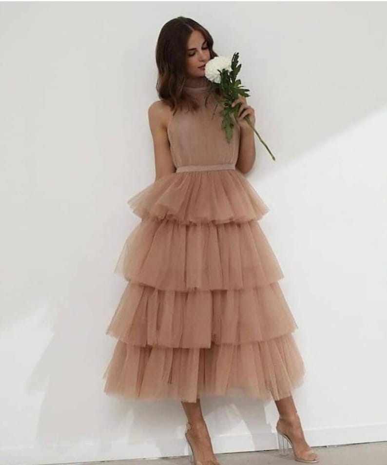 Charming Pink Tulle Beaded Long Party Dress Formal Wedding Guest Dress main image 1