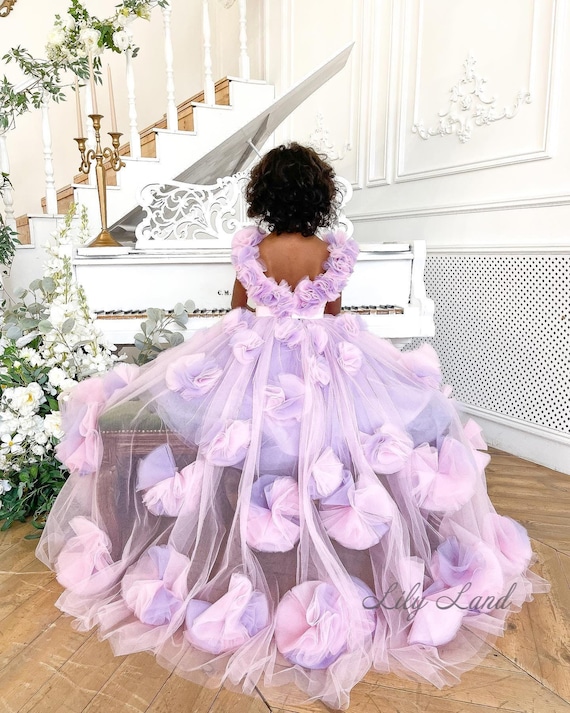 Lavender Maxi Prom Ball Gown with Train, Birthday Baby Princess Dress, Flower Girl Dress, Graduation Tulle Pageant Dress Special Occasion Lavender Maxi Prom Ball Gown with Train, Birthday Baby Princess Dress, Flower Girl Dress, Graduation Tulle Pageant Dress Special Occasion