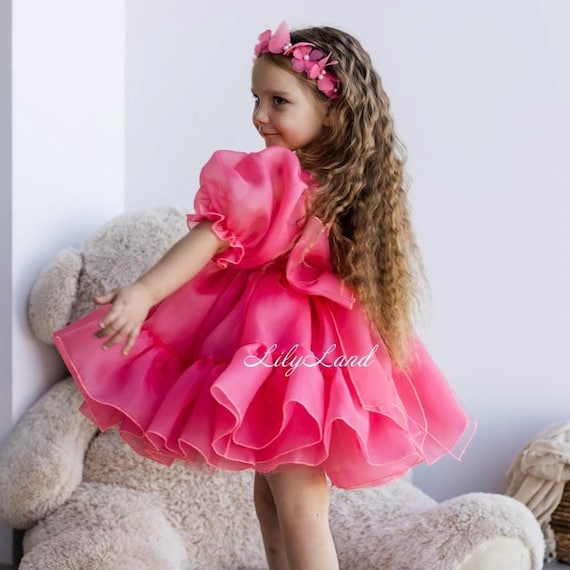 Ready to Ship - Pink Doll Tutu Puffy Flower Girl, Baby Birthday Party Dress, Princess Smash Cake Gown, Pageant Prom Toddler Special Occasion