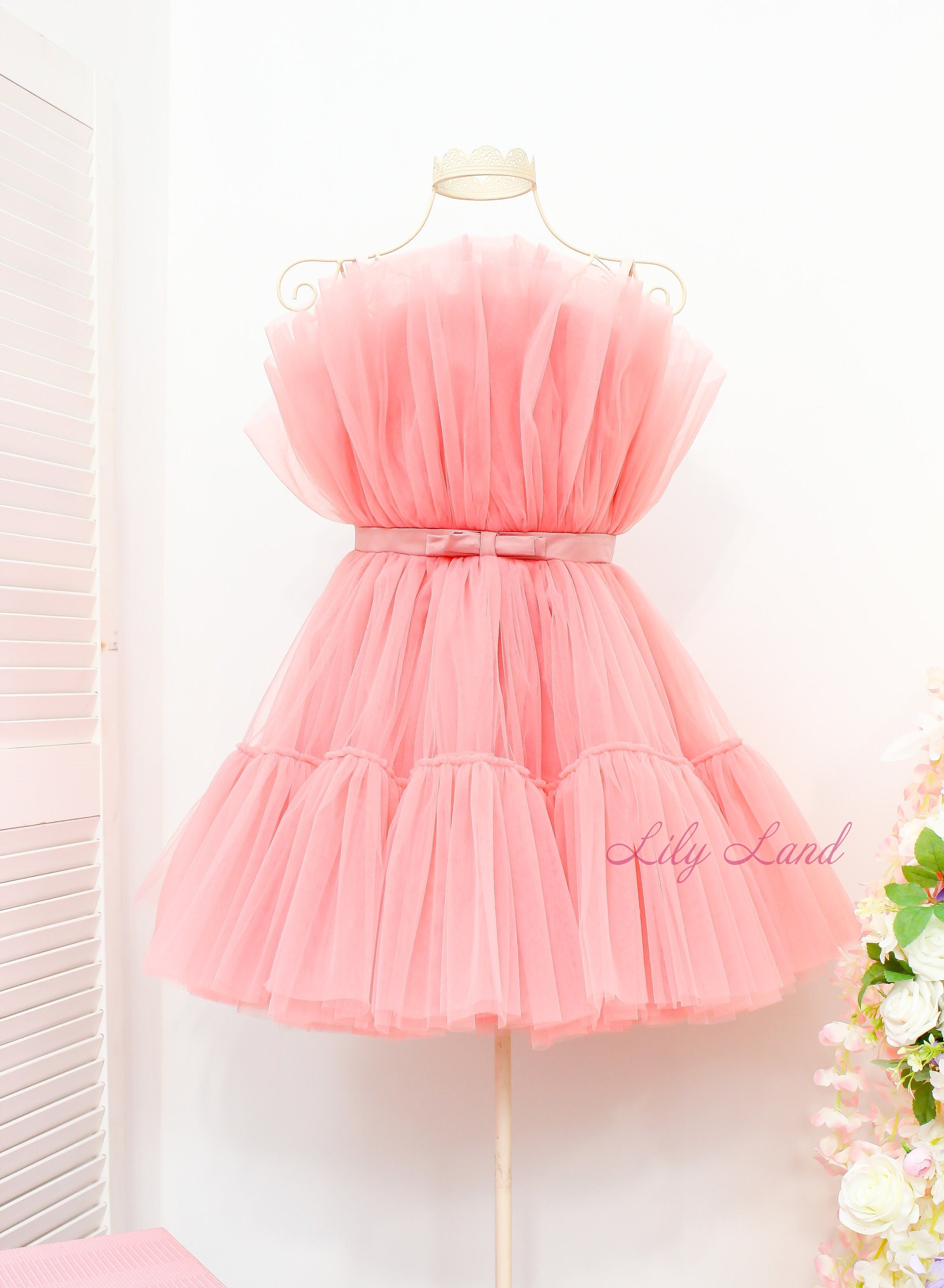 Lightpink dress long cloche from tulle with push-up cups