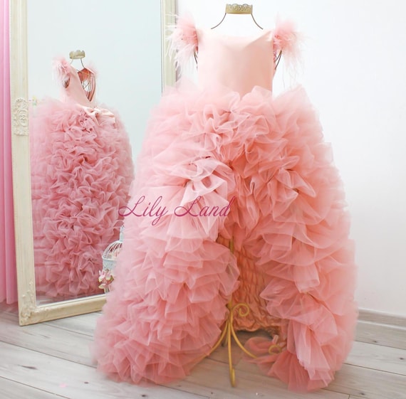open lace back dress Baby Girl Birthday Party Pearl Tulle Puff Sleeve Princess Dress – marryshe main image 0
