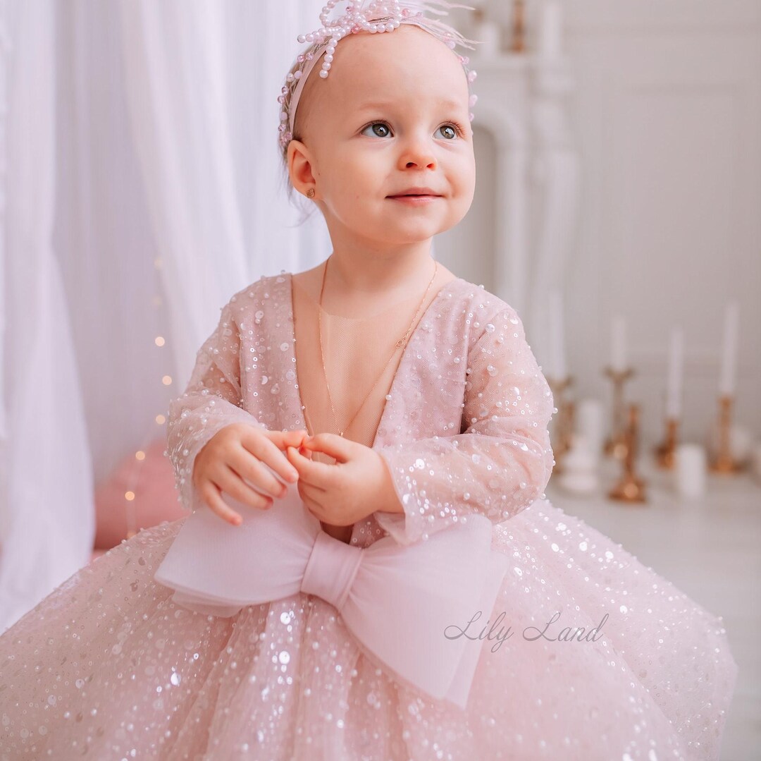 Sequined First Birthday Baby Girl Dress, Tutu & Tulle Toddler Party ...