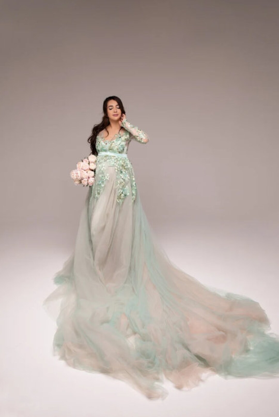 baby blue satin bridesmaid dresses BABARONI Pleated Sweep Train Sheath Gown With Slit Lilac Plus Size, Lilac / US18