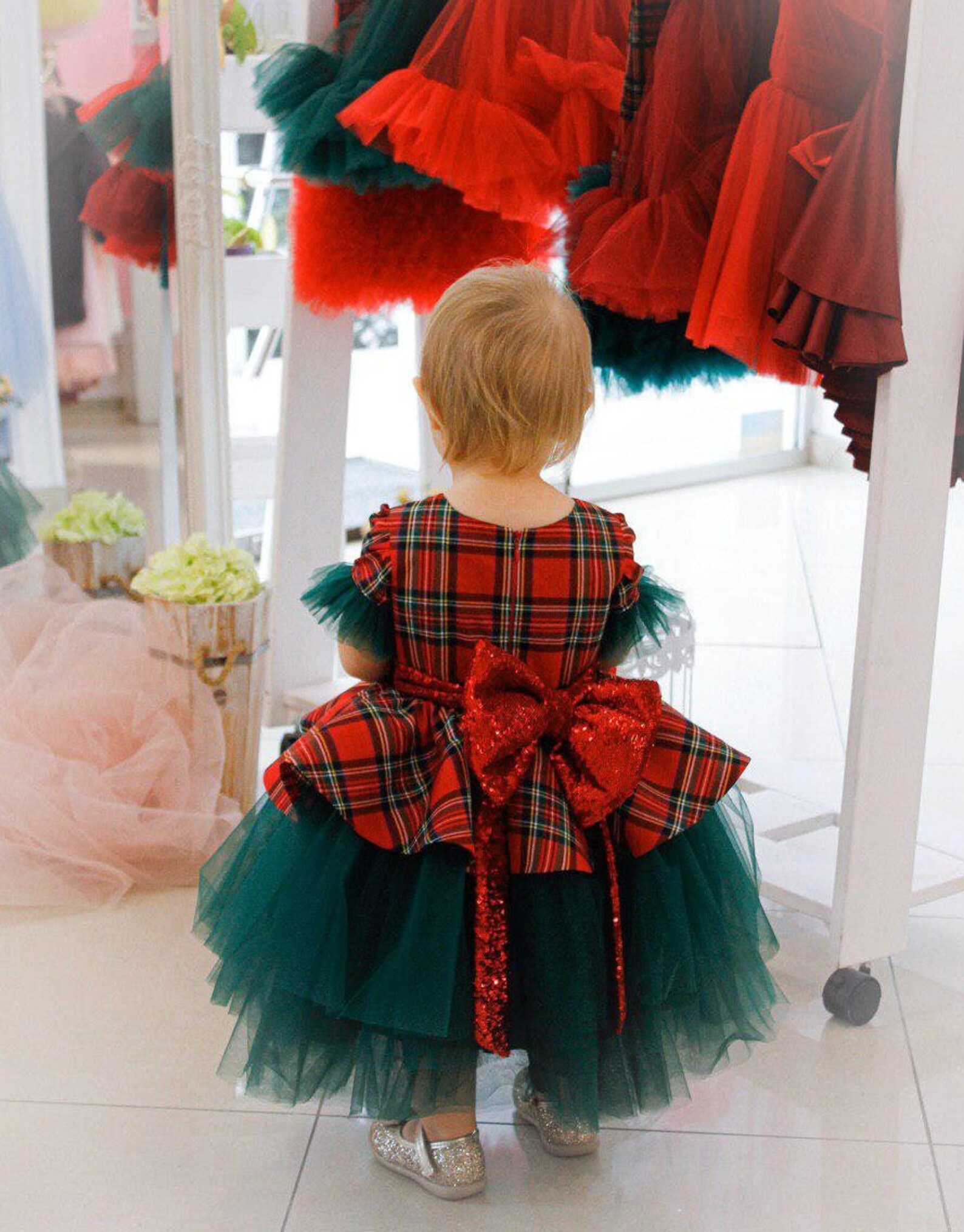 Toddler Girl Holiday Dress Red Plaid Cotton and Emerald Green Etsy