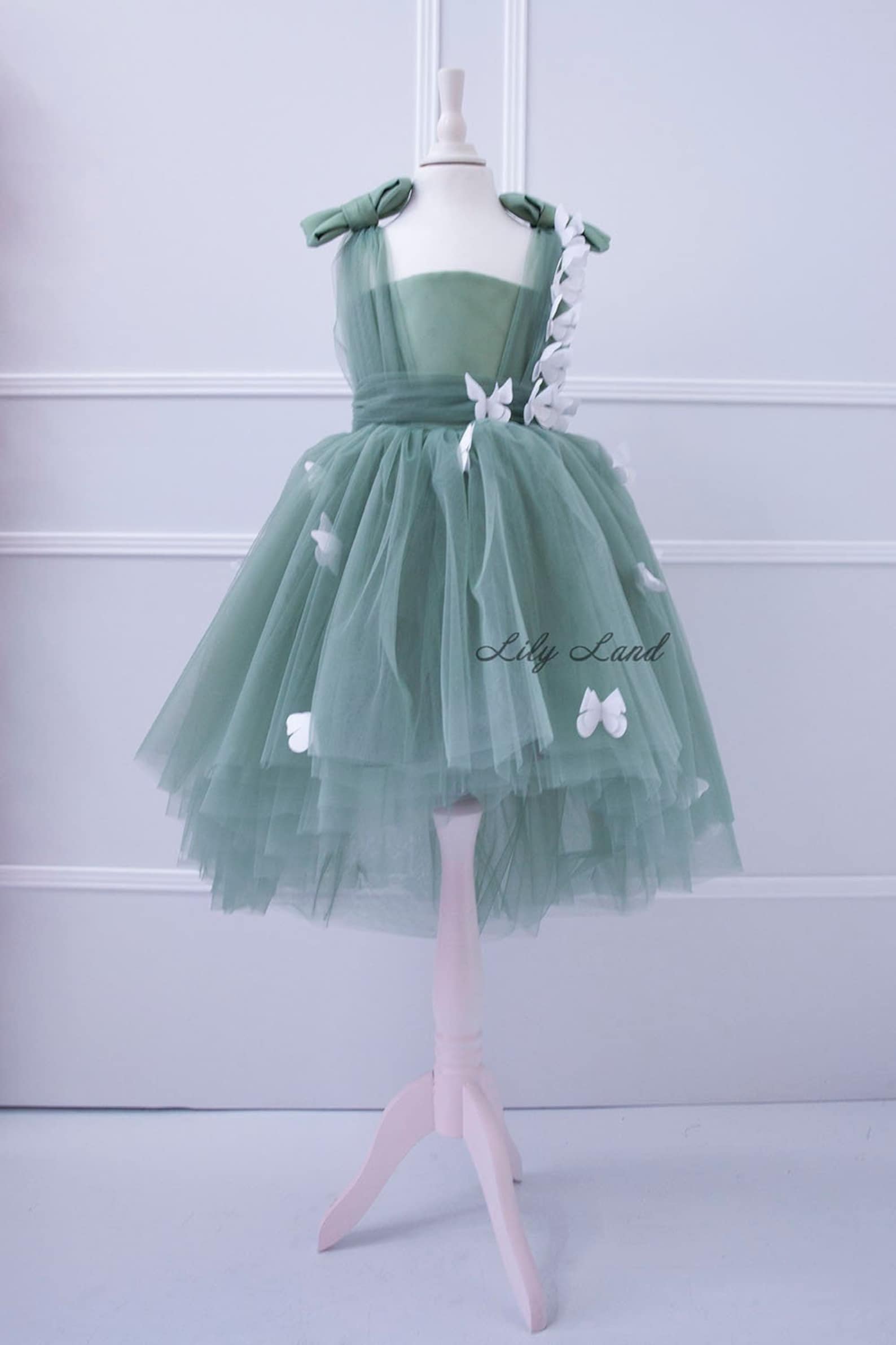 Sage Green Butterfly Dress First Birthday Party Baby Etsy