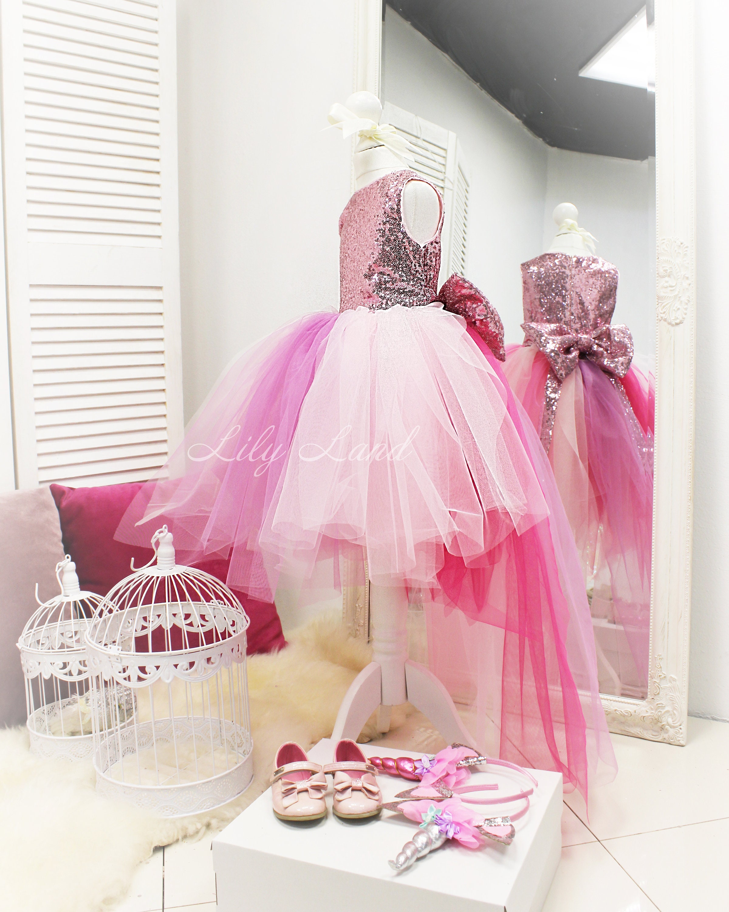 Sequin Girls Dress Rose Gold Baby Dress With Train Pink Dress Etsy