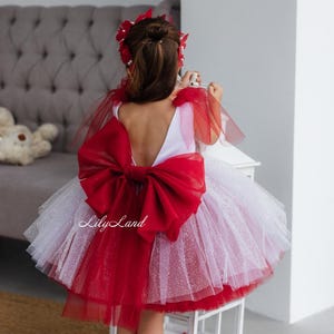 White/Red Ombre Tutu Birthday Dress, Sparkling Tulle Puffy Baby Wedding Bridesmaid Flower Girl Dress, Prom Pageant Gown, Special Occasion