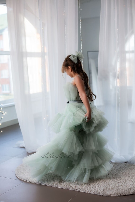 Sage Green Tulle Baby Dress With Detachable Train, Prom Ball Gown, Special  Occasion, Pageant Birthday Dance Princess Dress Flower Girl Dress - Etsy