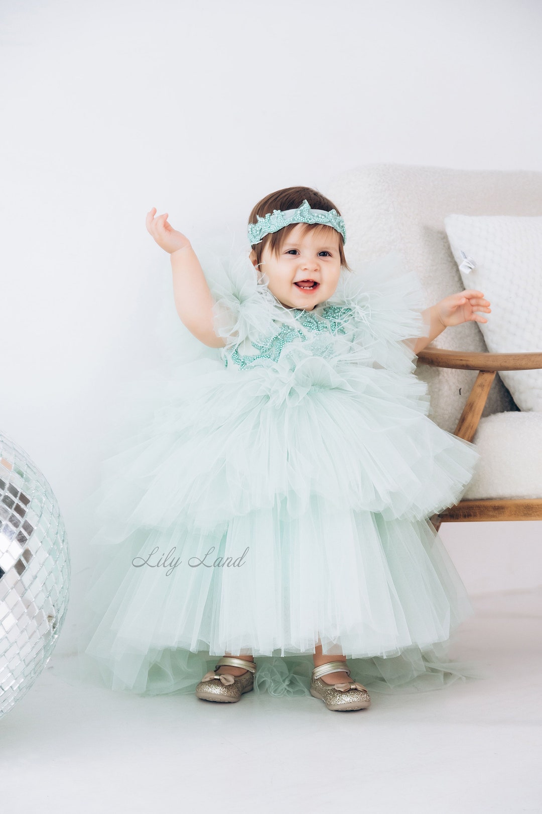 Mint Grey Flower Girl Dress Boho Toddler Dress Puffy Baby - Etsy