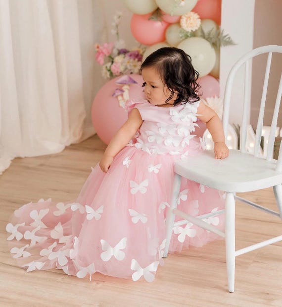 Butterfly Applique Dress Pink Flower Girl Dress Dress With Butterfly Birthday  Dress Personalized Dress Baby Dress Butterfly Tutu Tulle Dress - Etsy