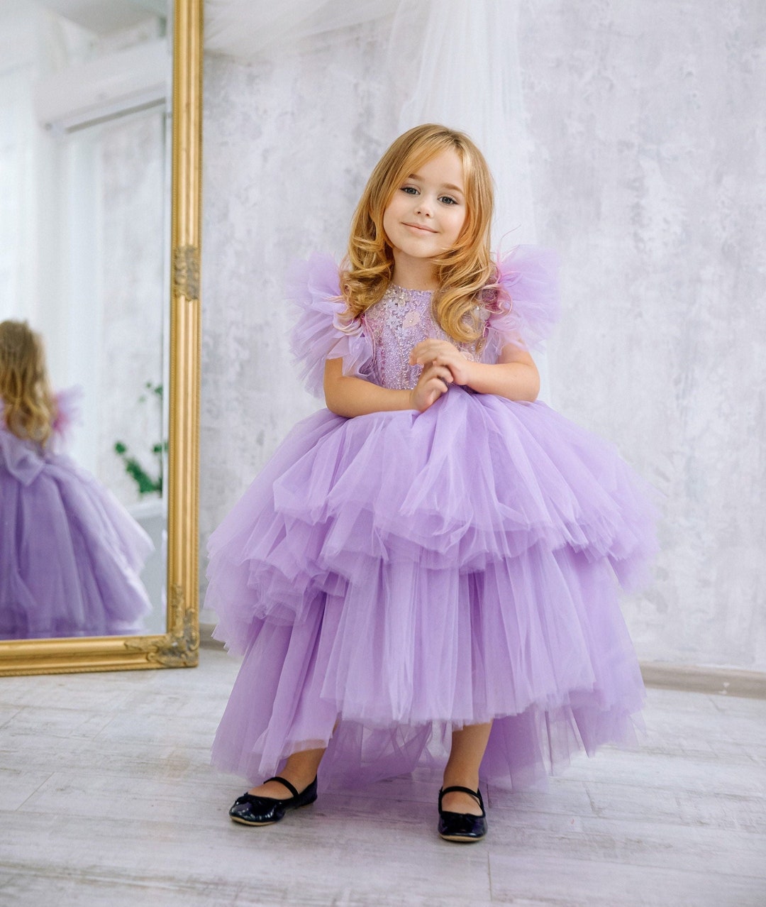 Lavender Flower Girl Dress, Birthday Girl Gown, Hi Lo Ruffled Tulle ...