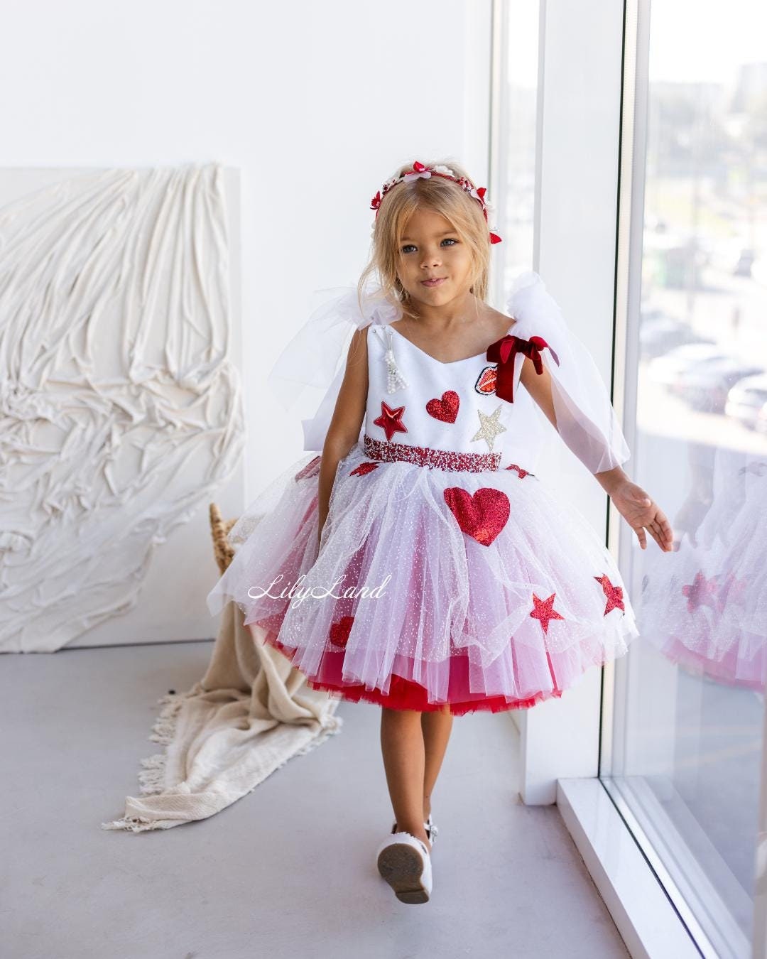 White/Red Baby Doll Tutu Birthday Party Dress, Paris Style Tulle Puffy Photoshoot Outfit, Flower Girl Prom Pageant Gown, Special Occasion