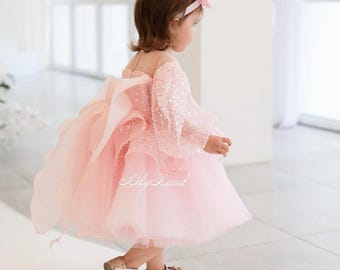 Light Pink Sparkling Puffy Birthday Baby Dress, Smash Cake Princess Look, Wedding Guest Mini Bridesmaid, Tutu Pageant Prom Gown, Photoshoot