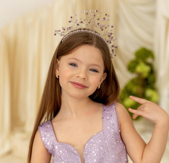Lavender Pageant Crown, Bridal Chrystal Tiara, Wedding Hair  display picture 3