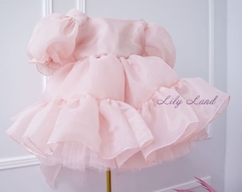 Blush puffy first birthday baby flower girl dress tutu and tulle princess girl short pageant toddler dress prom ball infant gown