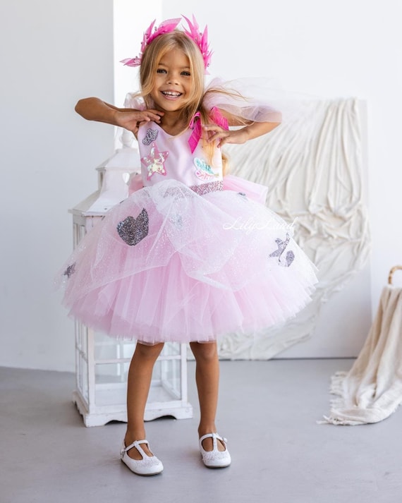 pink tutu party dress Pink Baby Doll Tutu Birthday Party Dress, Flamingo Queen Style Tulle Puffy  Photoshoot Outfit, Flower Girl Prom Pageant Gown,special Occasion