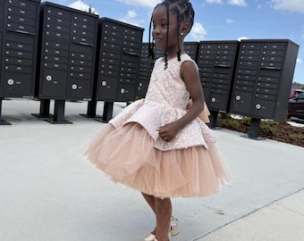 Ready to Ship - Cappuccino Sparkling Birthday Baby Dress, Flower Girl, Tutu Toddler Dress, Princess Party Dress, Special Occasion Prom Gown