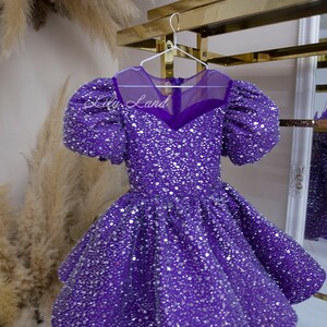 Purple Sequined Puffy Festive Birthday Dress, Pageant Tutu Toddler ...