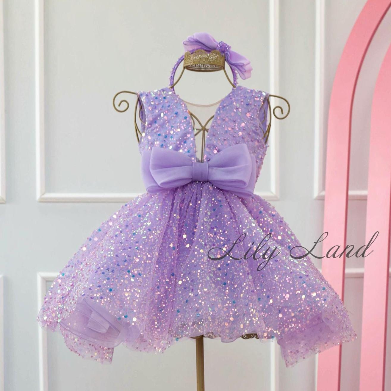 Lavender Sparkling Tutu Birthday Baby Dress, Flower Girl, Special Occasion Prom Gown, Wedding  Pageant Smash Cake Outfit, V-neck Bow Dress