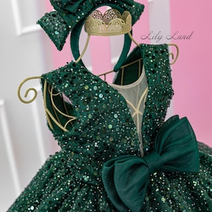 Emerald Green Sparkling Tutu Birthday Baby Dress, Flower Girl, Special Occasion, Prom Gown, Wedding Pageant Look, Holiday Photoshoot Outfit