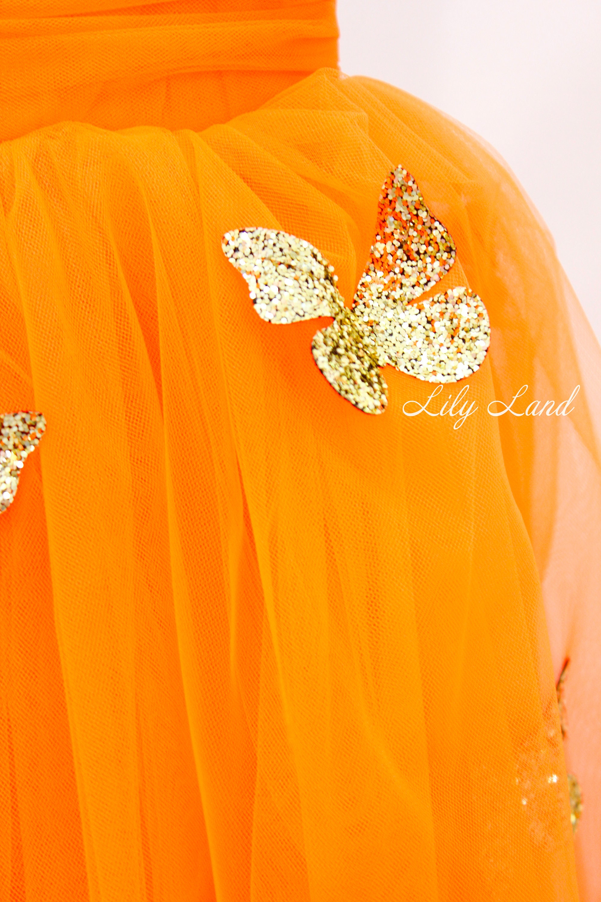 Bright orange baby dress with gold butterflies, Butterfly style birthday girl dress, flower girl dress, first birthday dress, princess dress
