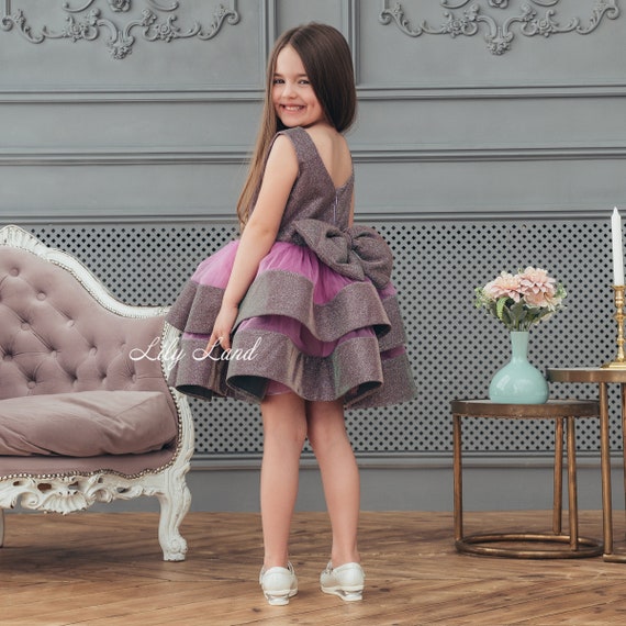 Dusty Plum Glitter Dress for Girl Open 