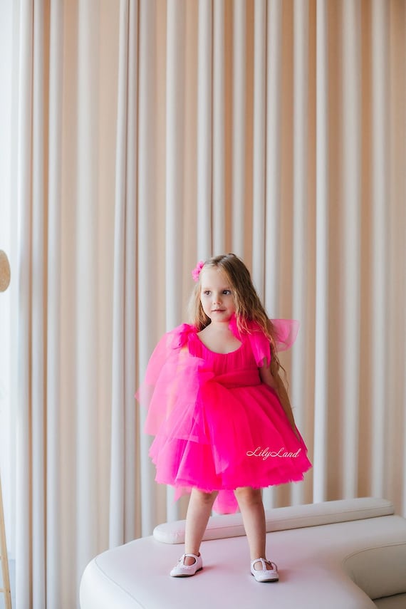 Hot Pink Puffy Flower Girl Dress, First Birthday Baby Dress, Puffy Pageant  Special Ocassion Dress, Prom Gown, Mini Junior Bridesmaid Wear - Etsy