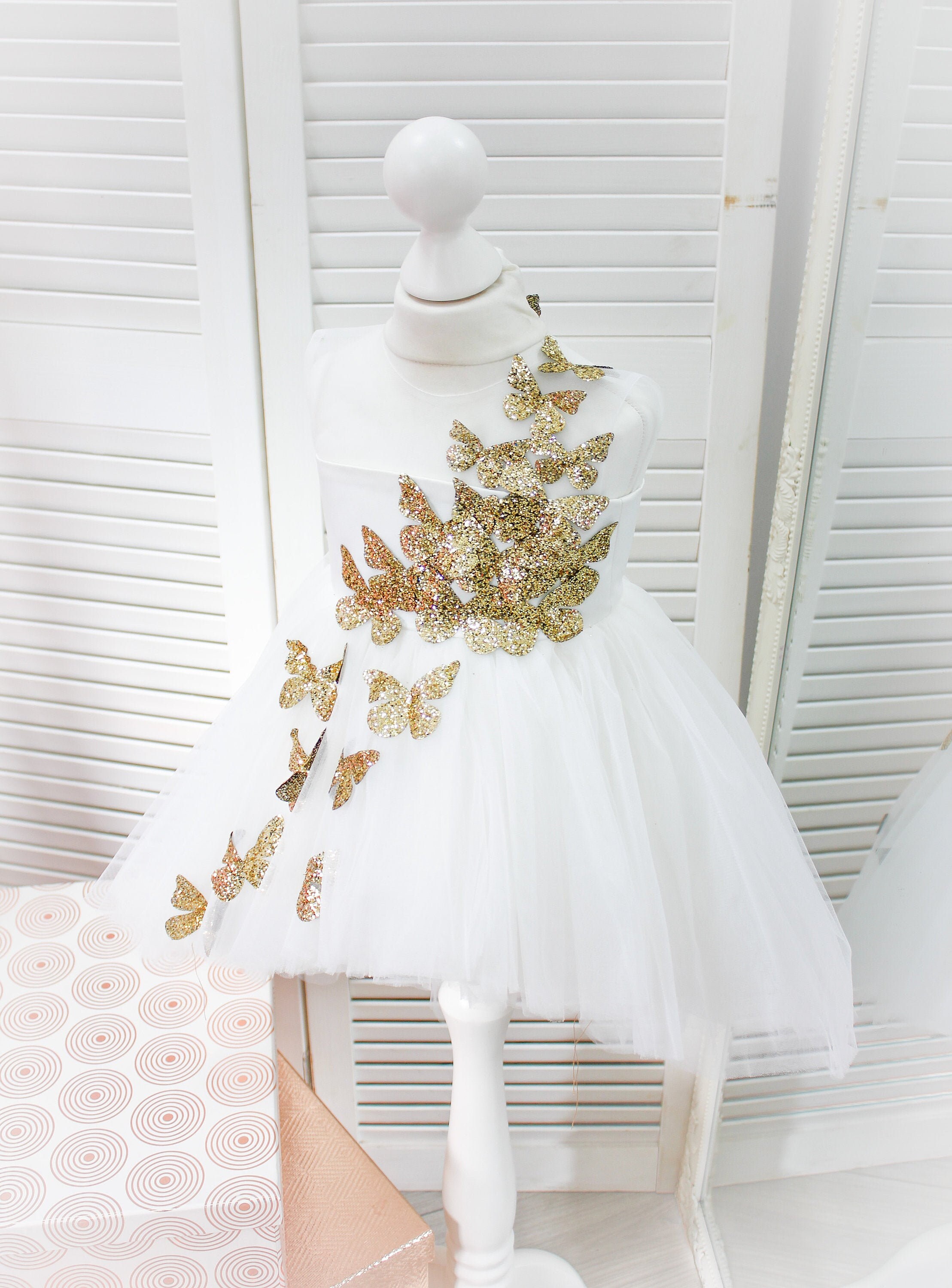 Gold butterfly baby dress birthday baby style butterfly Etsy
