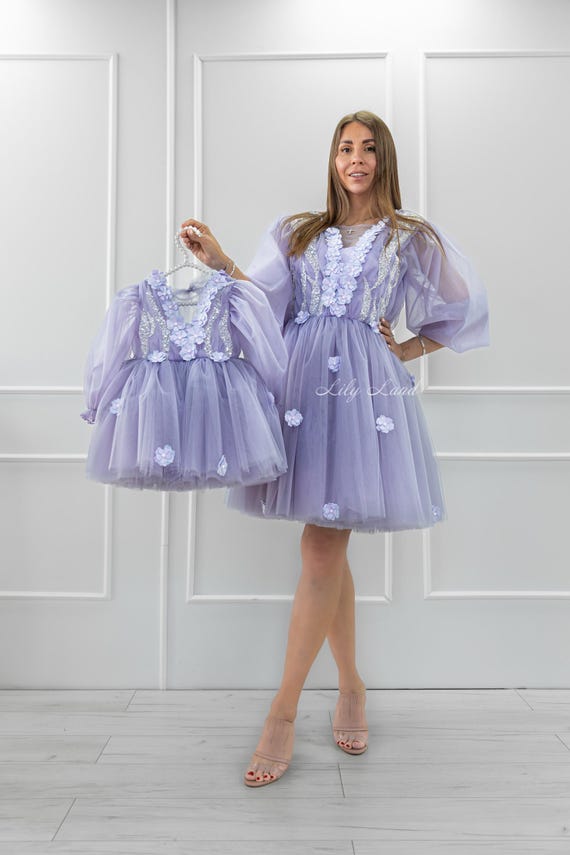Lavender Lace Mother Daughter Wedding Dress, Floral Tulle Tutu Fallmily  Look, Photoshoot Mom&me Outfit, Special Occasion Birthday Gown - Etsy