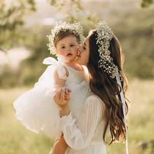 White Puffy Flower Girl Dress, First Birthday Baby Dress, Puffy Pageant Special Ocassion Dress, Prom Gown, Mini Junior Bridesmaid Wear