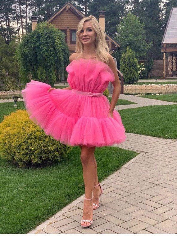 Pink Tulle Dress for Women, off Shoulders Dress, Wedding Guest Dress, Short  Knee Dress, Fluffy Dresses, Bridesmaid Dress, Party Dress -  Canada