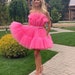 Pink tulle dress for women, off shoulders dress, wedding guest dress, short knee dress, fluffy dresses, bridesmaid dress, party dress 