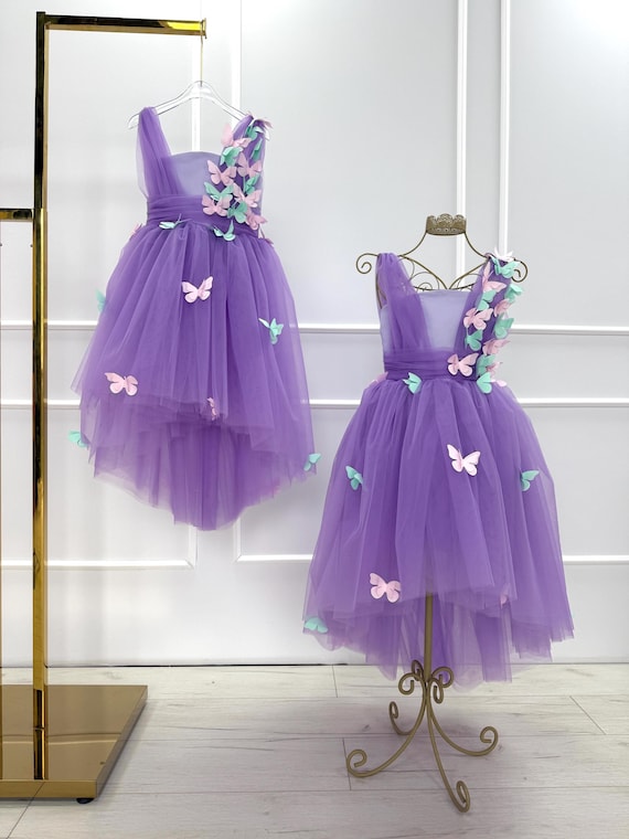 mint green and lavender dress READY TO SHIP - Baby With 3D Butterflies Flower Girl Wedding Dress, Tulle Princess Party Dress, Mini Bridesmaid Prom dress