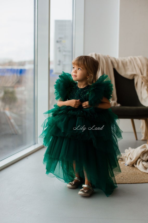 floral dress for engagement party Emerald Serpentine Gown Green / Custom main image 1