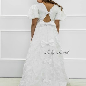 White Lace Junior Bridesmaid Flower Girl Dress, Maxi Prom Ball Gown, Special Occasion Princess Look, Pageant Graduation Outfit, Wedding Wear