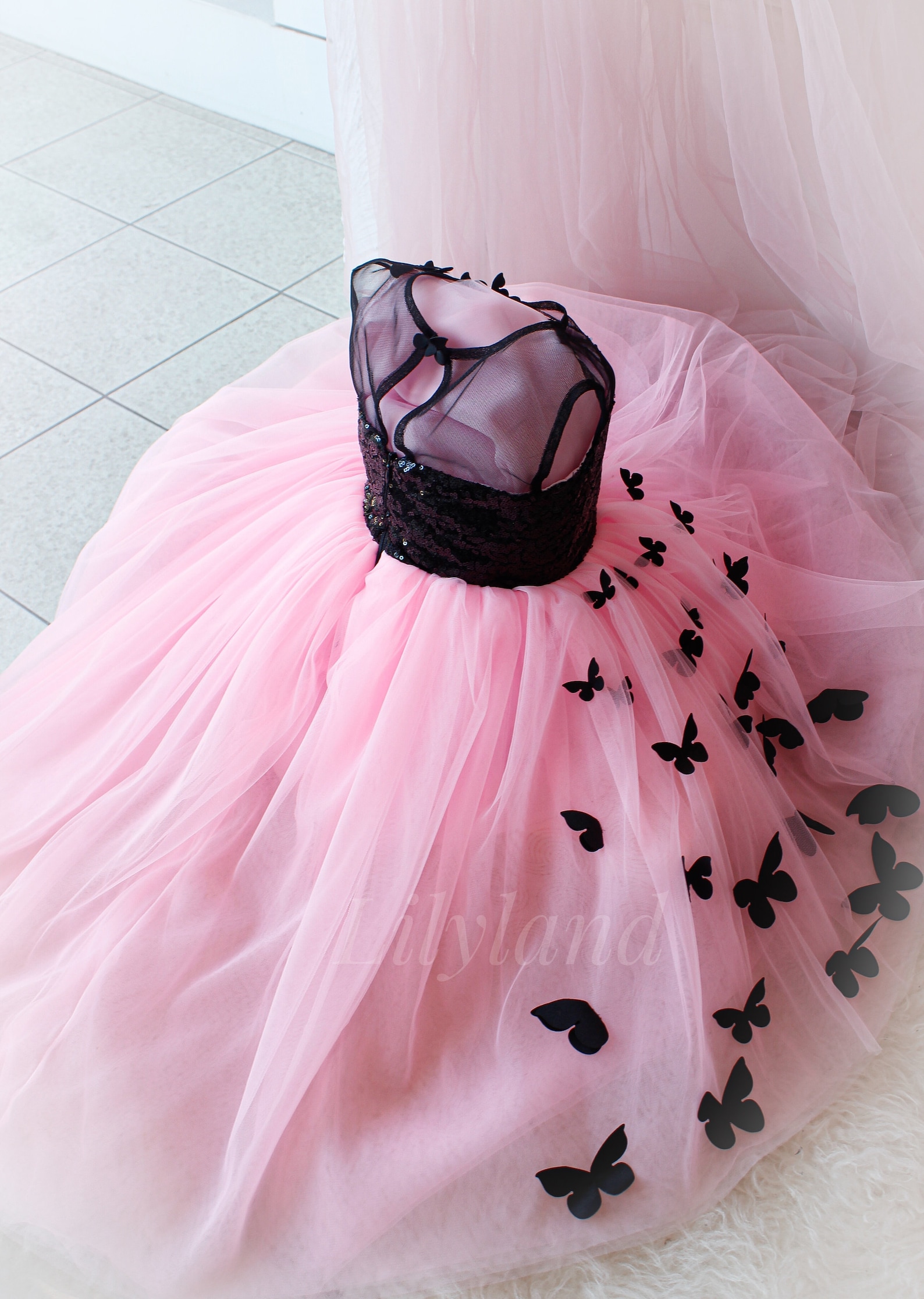 Little Girls Butterflies Dress Black Pink Tutu Tulle Dress Etsy