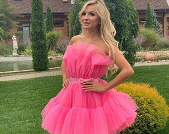 Abito in tulle rosa per le donne abito fuori spalla abito da | Etsy Italia