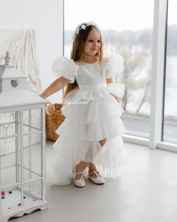 White Flower Girl Dress, First Communion Dress, Prom Ball Pageant Gown, Birthday Baby Dress, Special Occasion Wedding Bridesmaid Dress White Flower Girl Dress, First Communion Dress, Prom Ball Pageant Gown, Birthday Baby Dress, Special Occasion Wedding Bridesmaid Dress