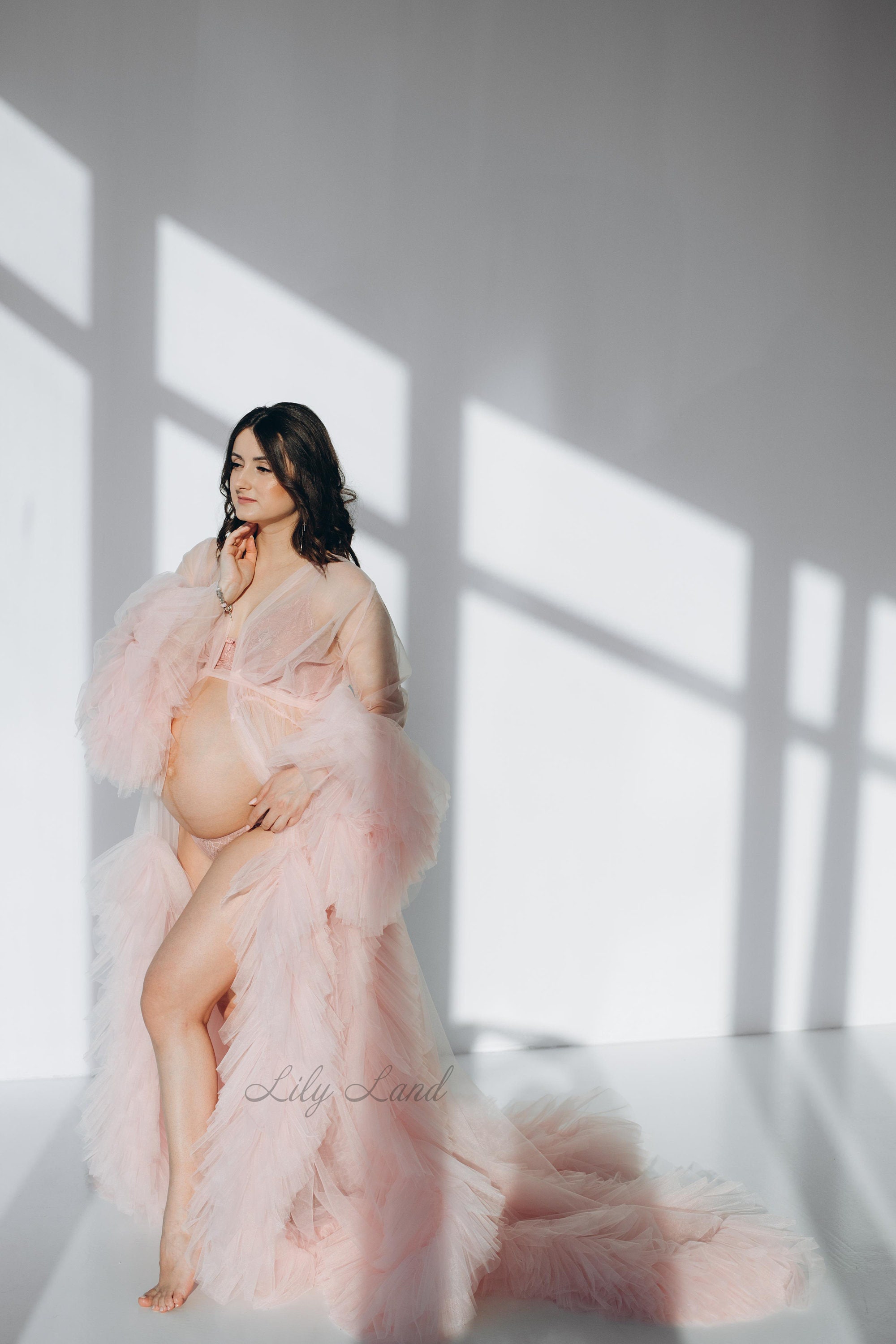 strapless open back dress Kate Mesh Pink Custom Maternity Photoshoot Gowns, L / XF171#-Red main image 1