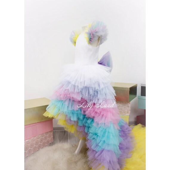 Unicorn Rainbow Girl Dresshi Lo Length Puffy Baby Dress - Etsy
