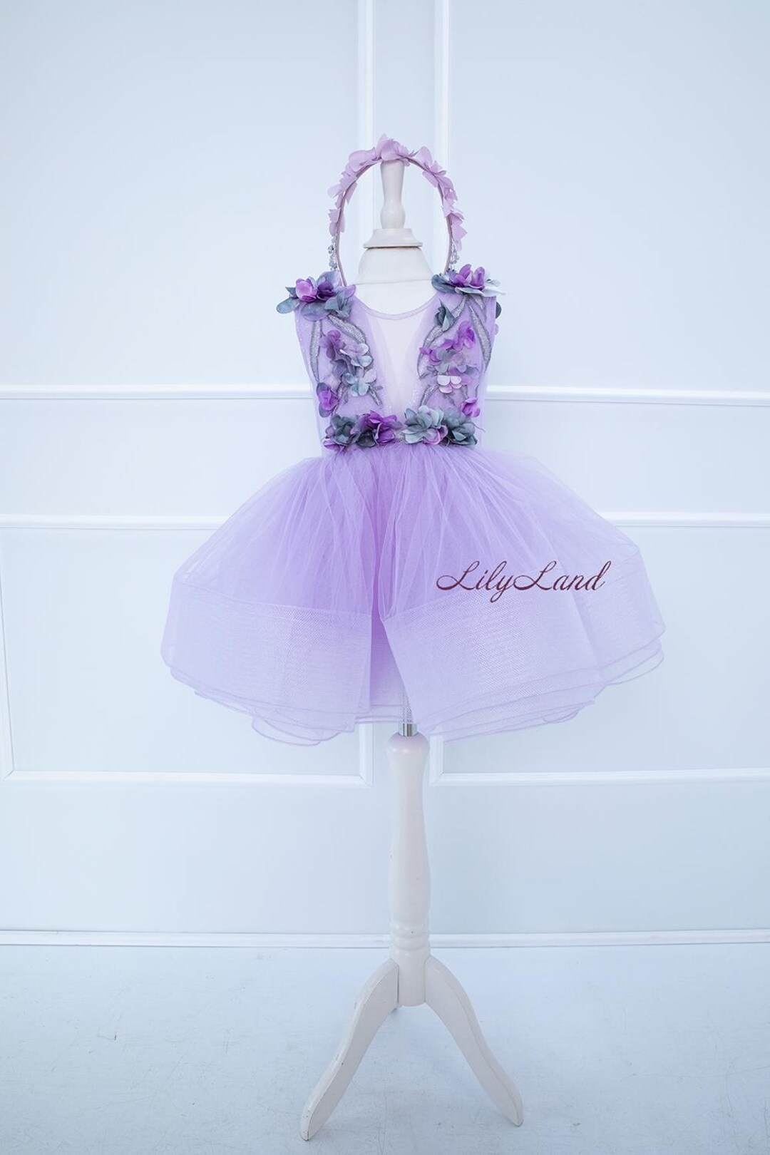 Sonata Made to Order Girls Lavender Floral Print Puffball Dress - SS26