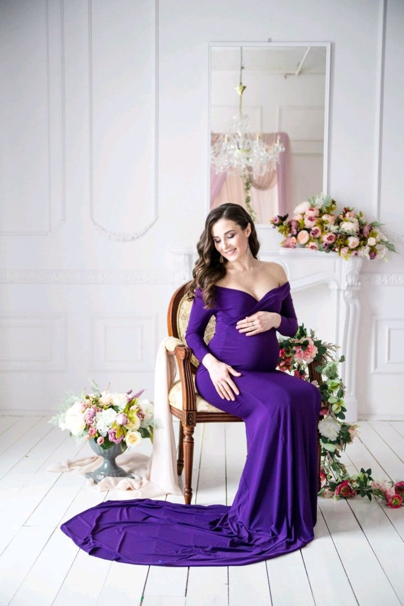 Plum Maternity Dress baby shower dress Fitted Maternity Gown Etsy