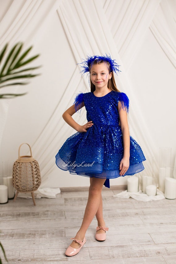 Electric Blue Sparkling Birthday Baby Dress, Special Occasion Flower Girl Dres, Tutu Prom Gown, Wedding Guest Dress, Pageant Party Dress