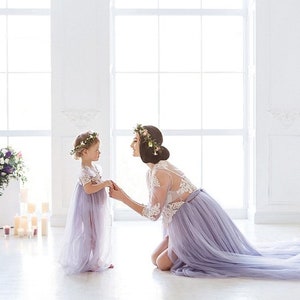 Lavender Maternity Photo Matching Dresses Mother and Daughter Long ...