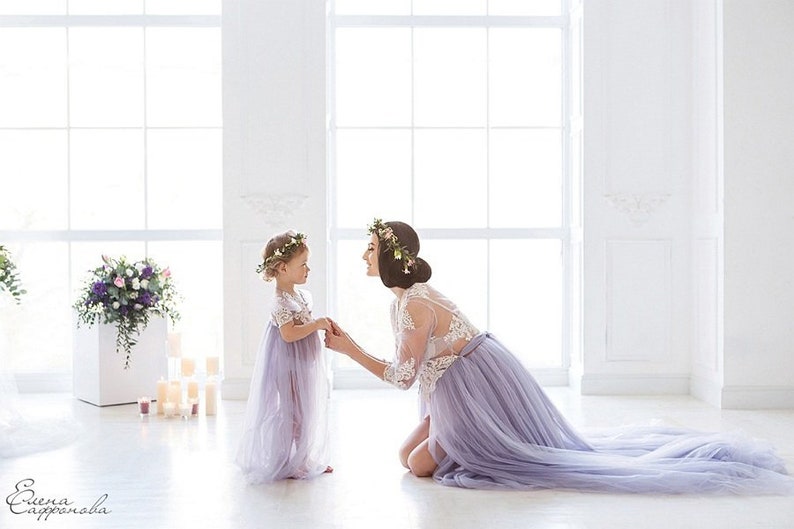 Lavender Maternity Photo Matching Dresses Mother and Daughter | Etsy