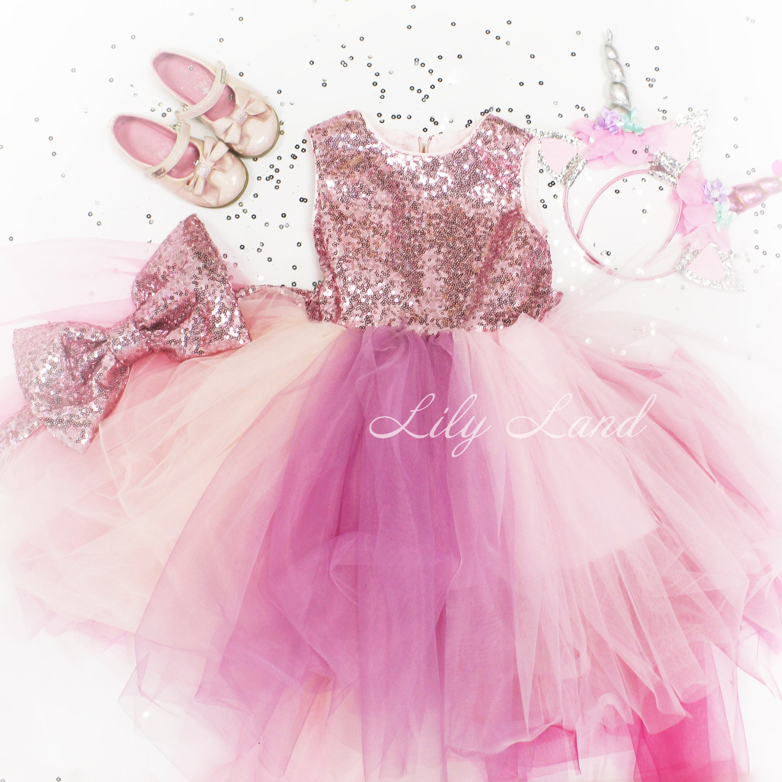 Sequin girls dress rose gold baby dress with train pink dress Etsy