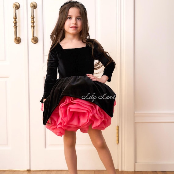 infant black velvet dress Pink Birthday Pageant Graduation Baby Dress, Flower Girl Wedding Outfit, Photoshoot Princess Special Occasion Holiday Look Tulle