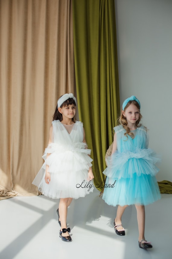 OMEWEE Abito Da Bambina Con Fiori Ricamati E Tulle – Tutù Con Volant E Fiocco – Prima Comunione, Damigella, Festa (12 Mesi-6 Anni) - 2