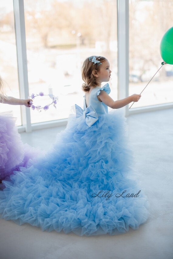 Girls Floral Bow Dresses Baby Princess Ball Gown Infant Lace Birthday Dress  | eBay