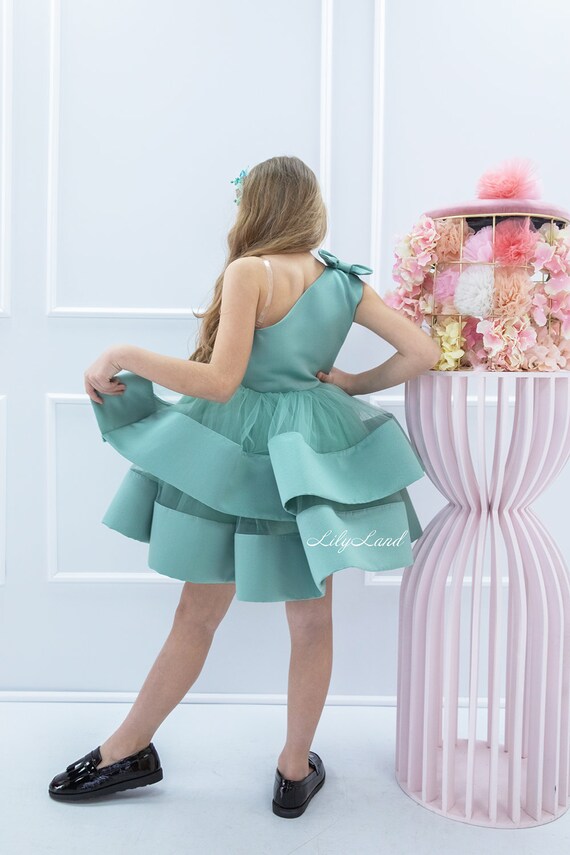 Sage Green One Shoulder Birthday Party Baby Dress, Tutu Flower Girl Dress,  Photoshoot Puffy Prom Gown, Princess Dress Dance Special Occasion - Etsy